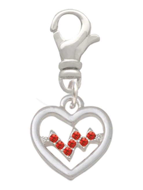 Heart with Red Crystal Heartbeat Clip On Charm
