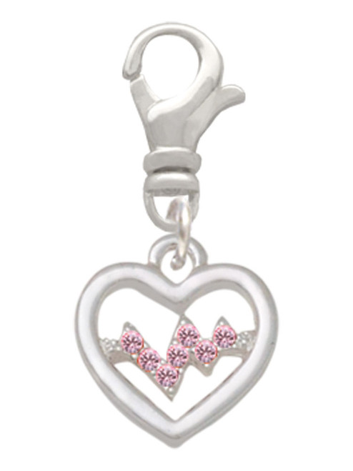 Heart with Pink Crystal Heartbeat Clip On Charm
