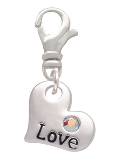 Love Heart with AB Crystal Clip On Charm