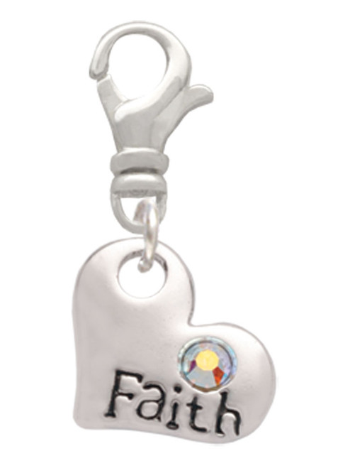 Faith Heart with AB Crystal Clip On Charm