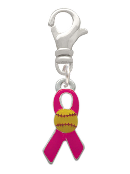 Hot Pink Ribbon with Softball Clip On Charm