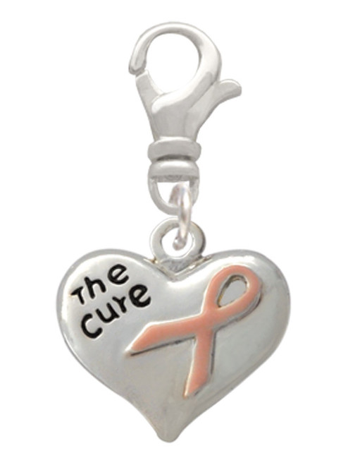 Small Heart with Pink Ribbon ''The Cure'' Clip On Charm