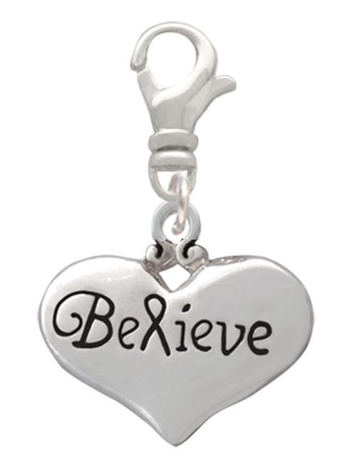 Large Believe with Ribbon Heart Clip On Charm