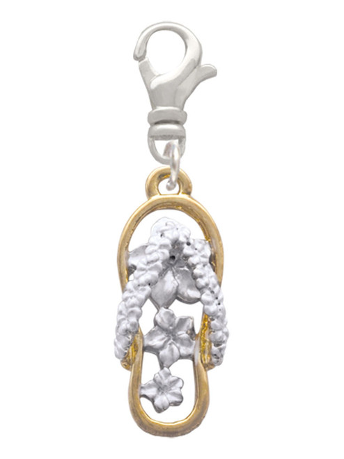 White Open Gold Tone Plumeria Flip Flop Clip On Charm