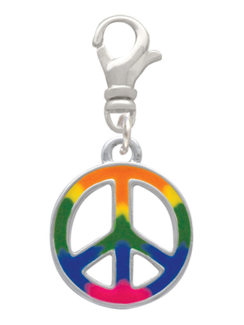 Large Rainbow Colored Peace Sign Clip On Charm