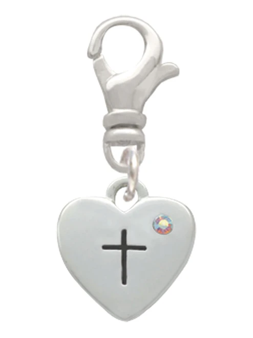 Small Heart with Cross & Fish with Crystal Clip On Charm