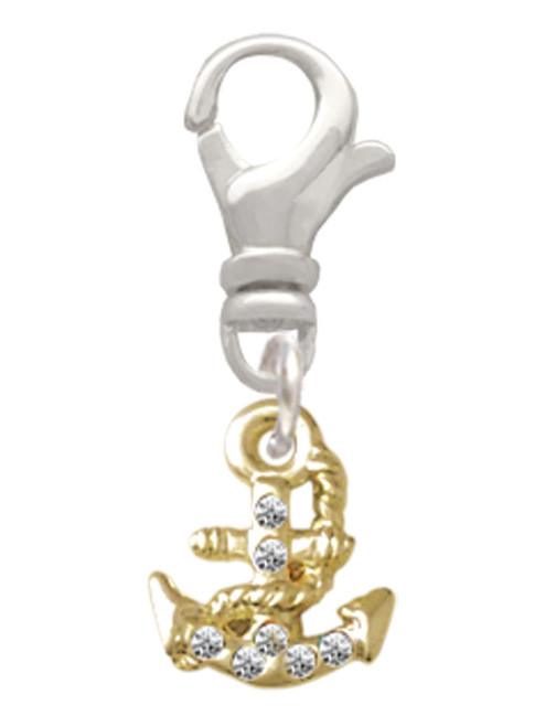 Gold Tone Mini Crystal Anchor Clip On Charm