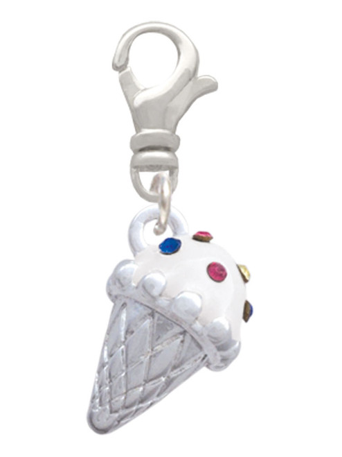 3-D Vanilla Ice Cream Cone with Crystal Sprinkles Clip On Charm