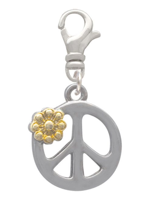 Large Peace Sign with Gold Tone Daisy and Crystal Clip On Charm