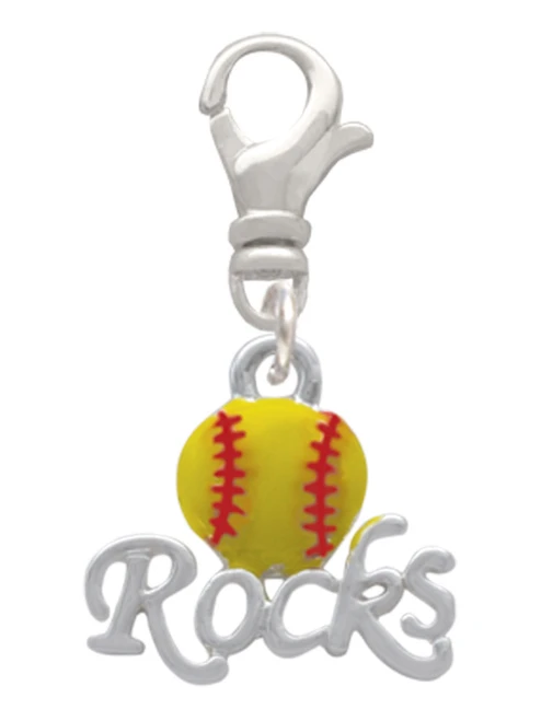 Enamel Softball ''Rocks'' Clip On Charm