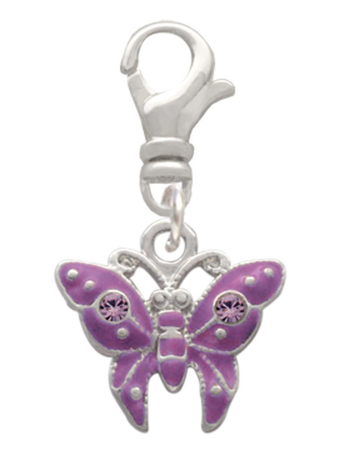 Hot Purple Butterfly with 2 Crystals Clip On Charm