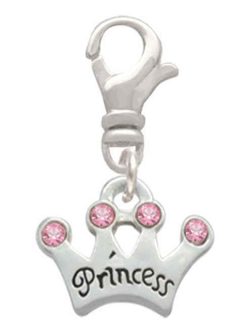 Small ''Princess'' Crown with Pink Crystals Clip On Charm