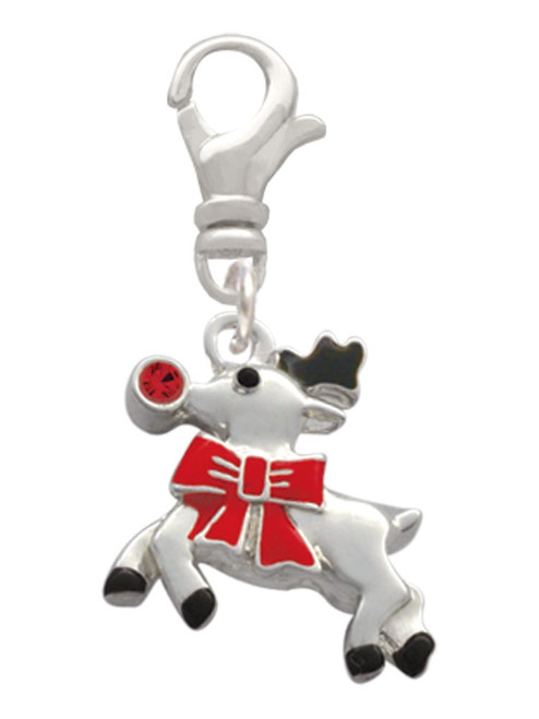 Reindeer with Red Crystal Clip On Charm