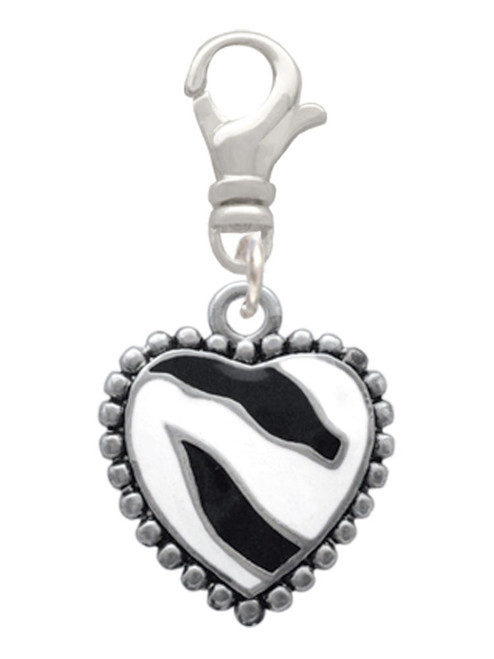 Enamel Zebra Print Heart Clip On Charm