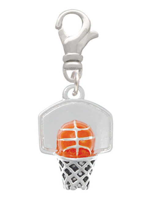 3-D Enamel Basketball in Hoop Clip On Charm