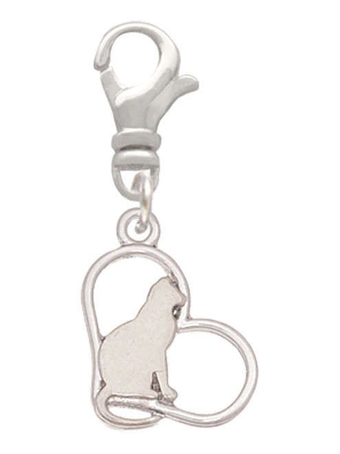 Cat Silhouette Heart Clip On Charm