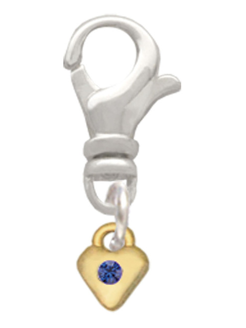 Mini September - Blue Crystal Gold Tone Heart Clip On Charm