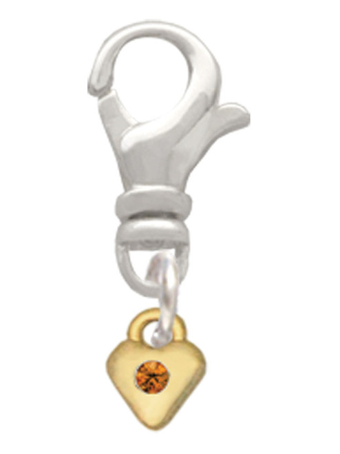 Mini November - Yellow Crystal Gold Tone Heart Clip On Charm