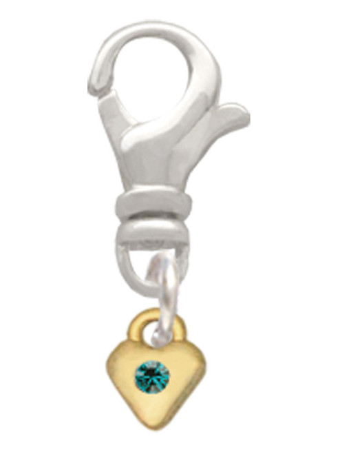Mini December - Teal Crystal Gold Tone Heart Clip On Charm