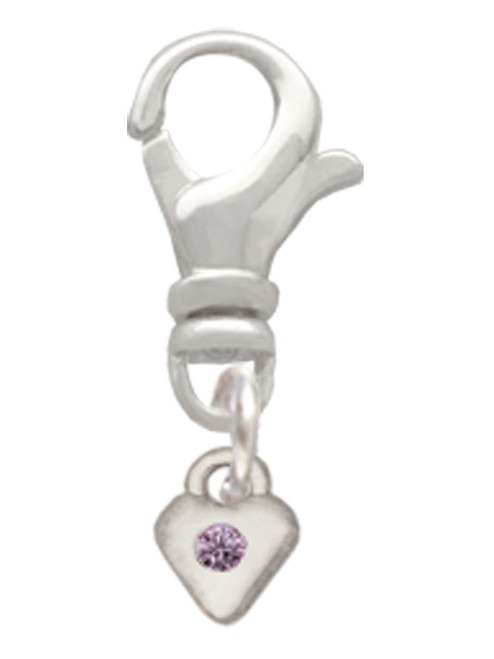 Mini Light Purple Crystal Heart Clip On Charm