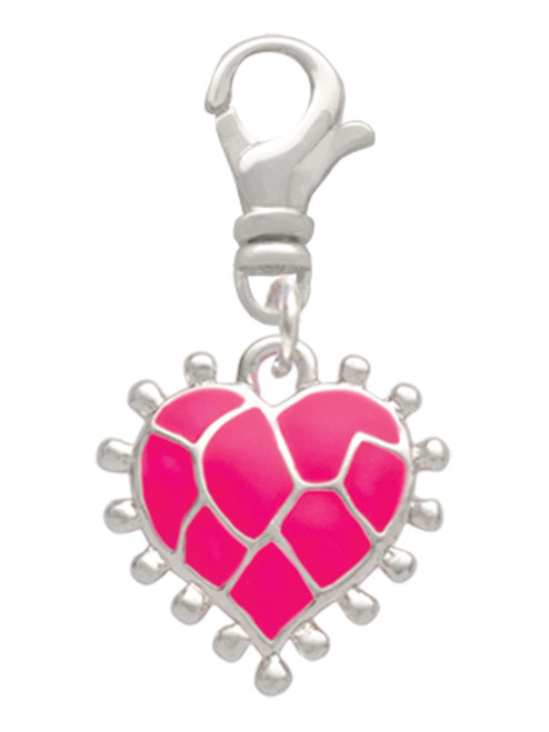 Hot Pink Giraffe Print Heart Clip On Charm