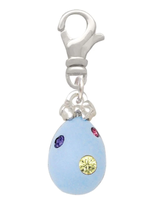 Light Blue Easter Egg with Multicolored Crystal Dots Clip On Charm