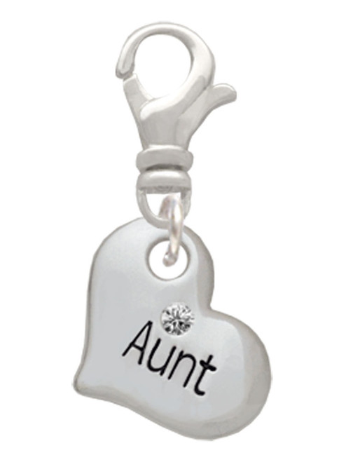 Small ''Aunt'' Heart with Clear Crystal Clip On Charm