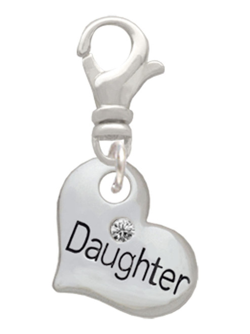 Small ''Daughter'' Heart with Clear Crystal Clip On Charm