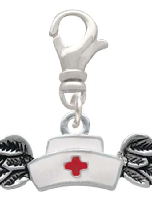 Enamel Nurse Hat with Wings Clip On Charm