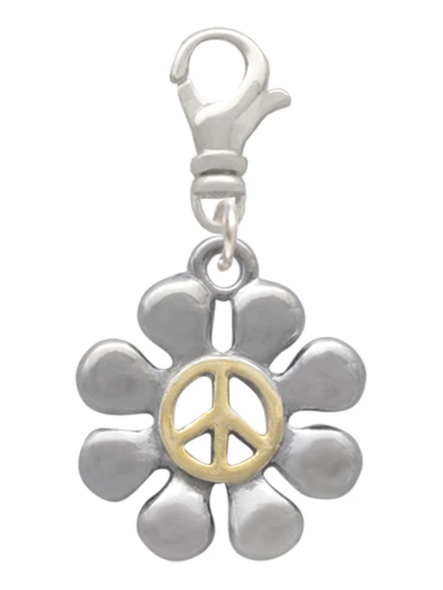 Large Daisy with Gold Tone Peace Sign Clip On Charm