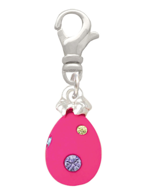 Hot Pink Easter Egg with Color Crystal Dots Clip On Charm