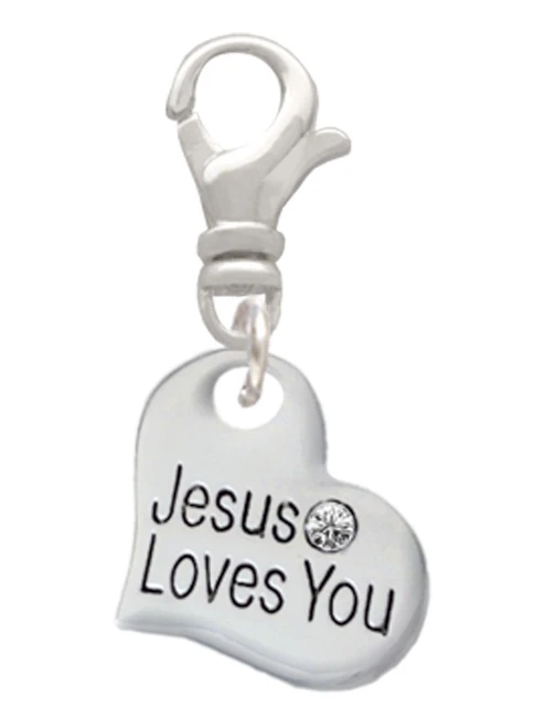 Small Jesus Loves You Heart Clip On Charm