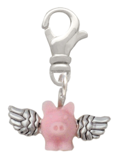 Mini Pink Flying Pig Clip On Charm