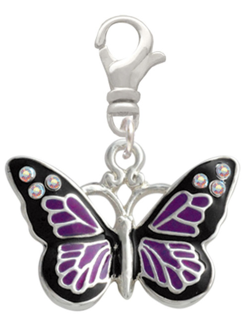 Large Purple Butterfly with 6 AB Crystals Clip On Charm