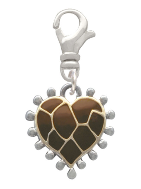 Two Tone Enamel Giraffe Print Heart Clip On Charm