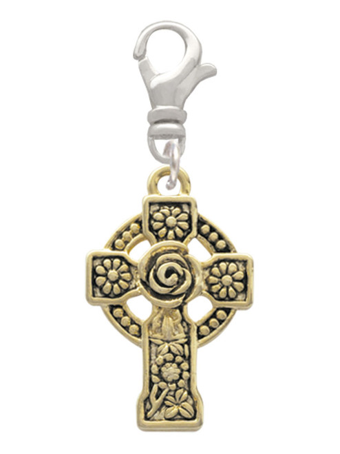 Large Gold Tone Celtic Cross Clip On Charm