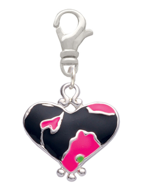 Hot Pink Large Cheetah Print Heart Clip On Charm