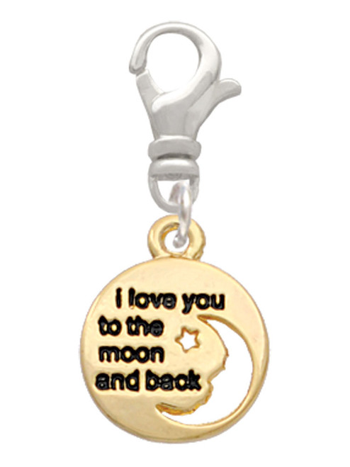 Small Gold Tone I Love You to the Moon Clip On Charm