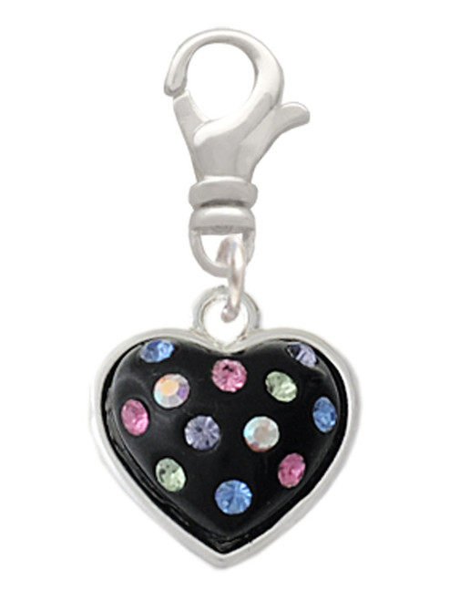 Black Resin Heart with Tropical Crystals Clip On Charm