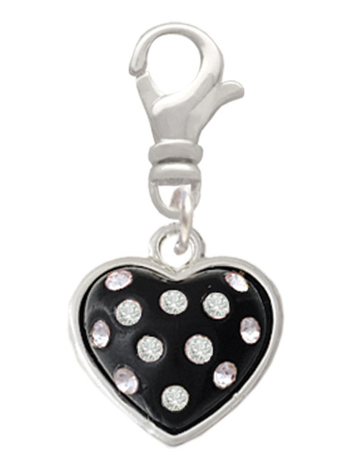 Black Resin Heart with Clear Crystals in Frame Clip On Charm