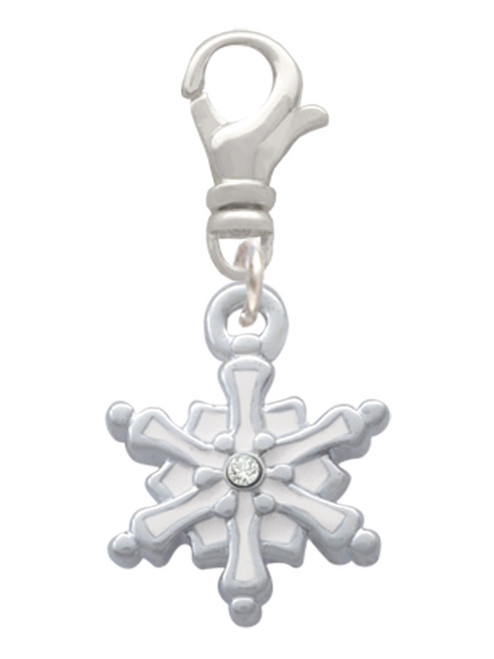 White Snowflake with Clear Crystal Clip On Charm
