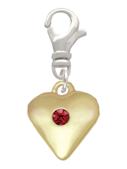 Large January - Maroon Crystal Gold Tone Heart Clip On Charm