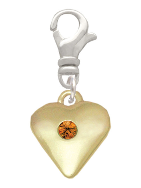 Large November - Yellow Crystal Gold Tone Heart Clip On Charm