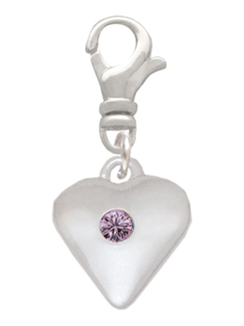 Large Light Purple Crystal Heart Clip On Charm