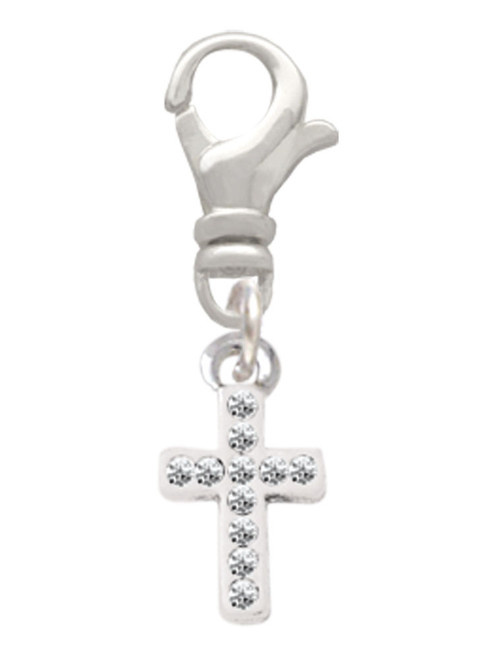 Small White Crystal Cross Clip On Charm