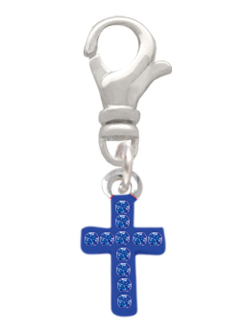 Small Blue Crystal Cross Clip On Charm