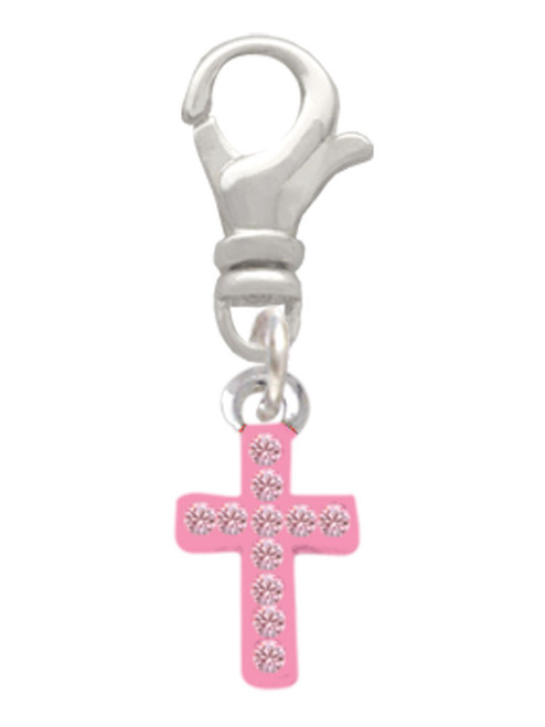 Small Pink Crystal Cross Clip On Charm
