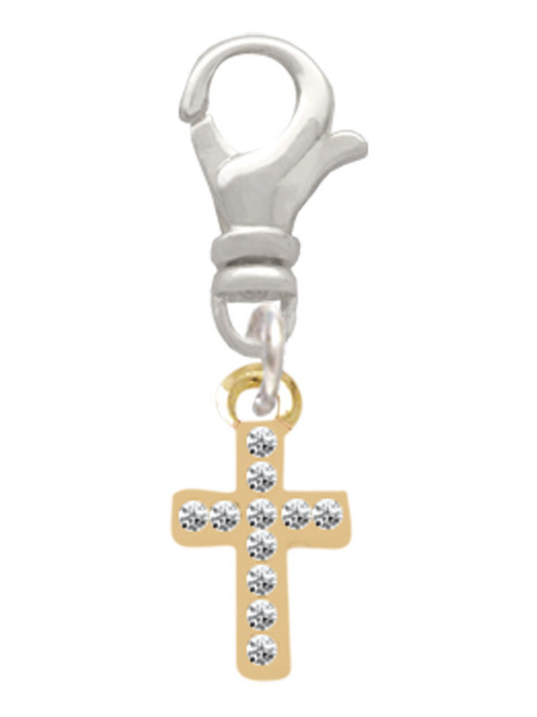 Gold Tone Small Crystal Cross Clip On Charm