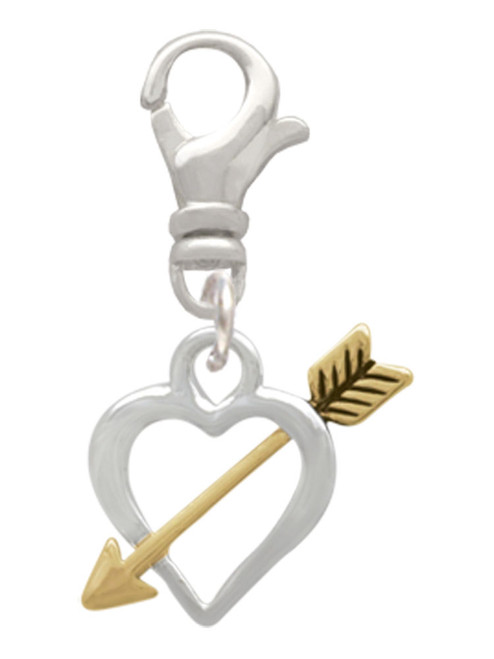 Open Heart with Gold Tone Arrow Clip On Charm