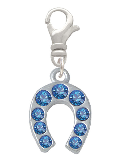Blue Crystal Horseshoe Clip On Charm